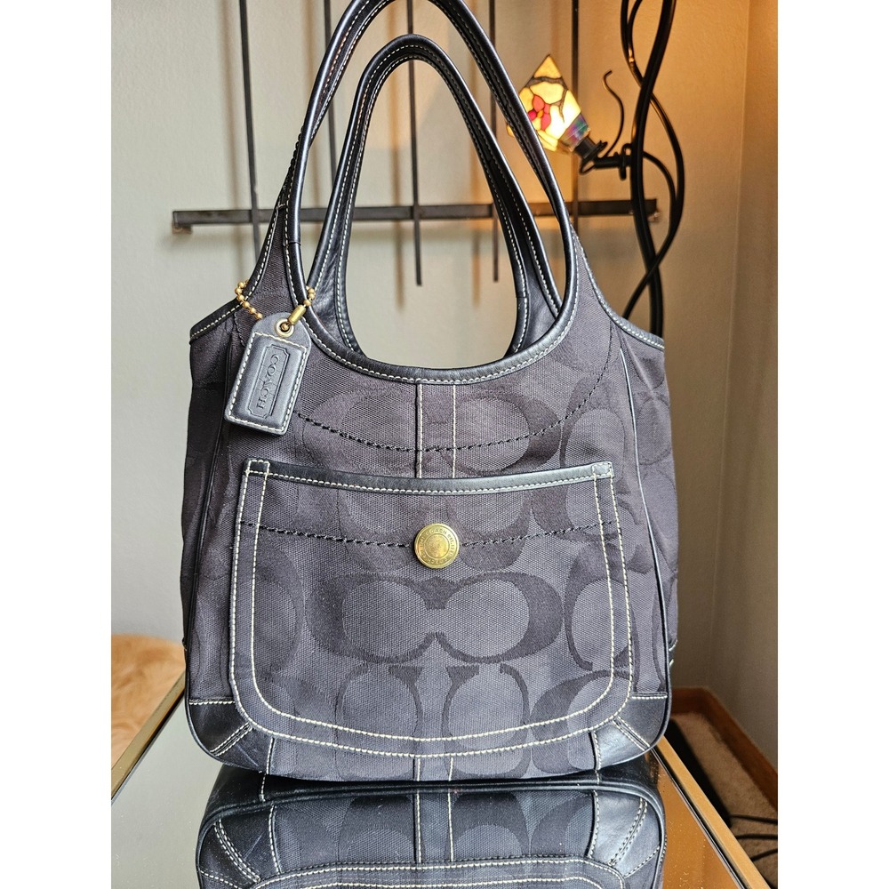 Coach Ergo 10766 Black Signature Jacquard Leather Tote Shoulder Bag Y2K 2007